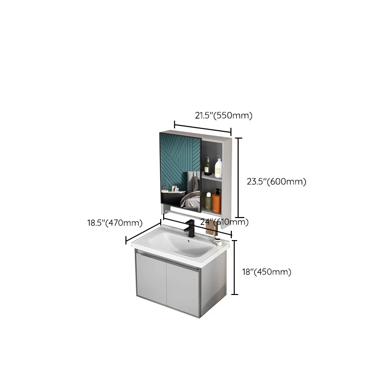 Tocador de baño moderno Tocador de lavabo rectangular individual gris para montaje en pared Clearhalo