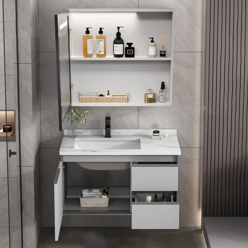 Tocador de baño moderno Tocador de lavabo rectangular individual gris para montaje en pared Clearhalo