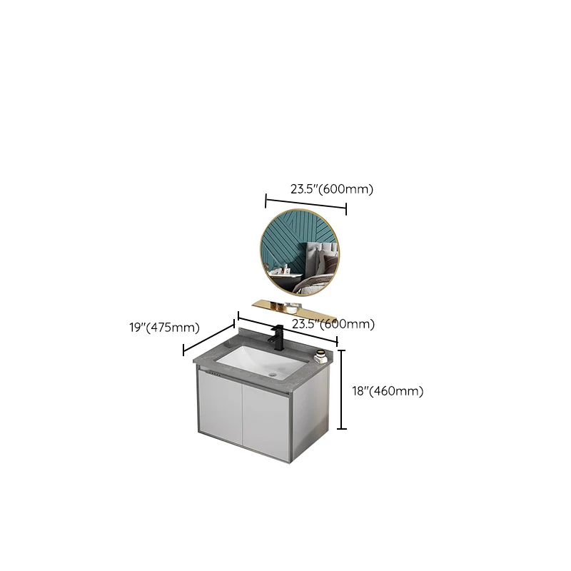 Tocador de baño moderno Tocador de lavabo rectangular individual gris para montaje en pared Clearhalo