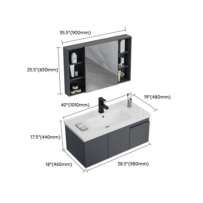 Tocador de baño montado en la pared, moderno juego de tocador de metal con lavabo incluido Clearhalo