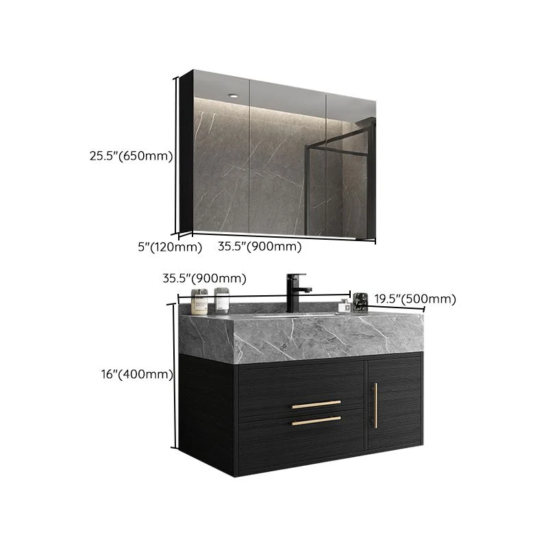 Tocador de baño de montaje en pared Glam, juego de tocador rectangular de cerámica negra con un solo lavabo Clearhalo