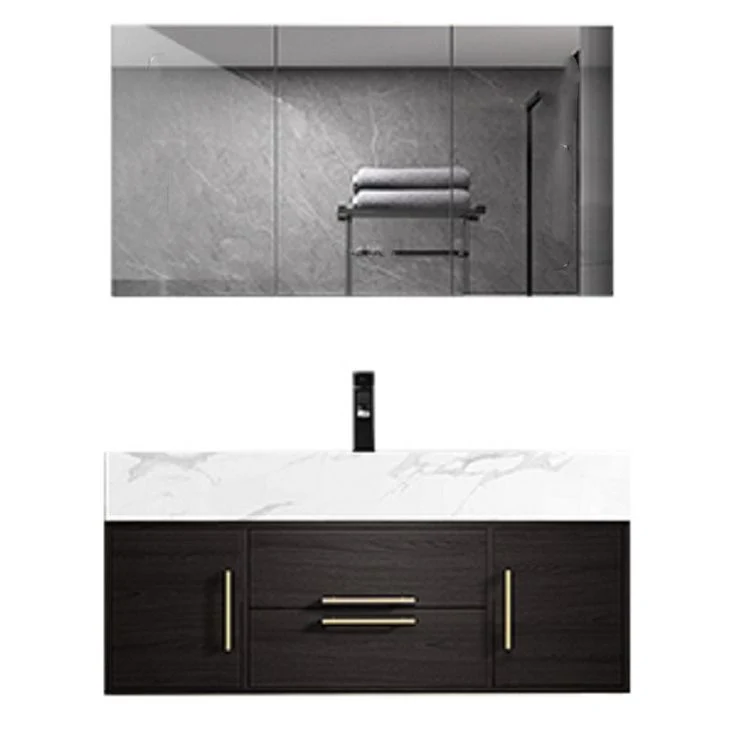 Tocador de baño de montaje en pared Glam, juego de tocador rectangular de cerámica negra con un solo lavabo Clearhalo