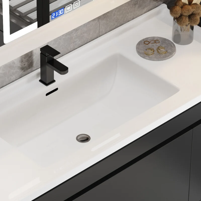 Tocador de baño de montaje en pared Juego de tocador individual rectangular gris de cerámica moderno Clearhalo