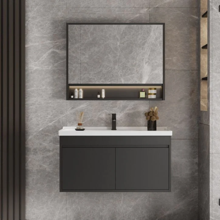 Tocador de baño de montaje en pared Juego de tocador individual rectangular gris de cerámica moderno Clearhalo