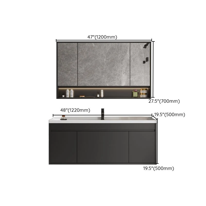 Tocador de baño de montaje en pared Juego de tocador individual rectangular gris de cerámica moderno Clearhalo