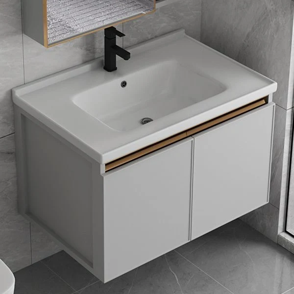 Tocador de baño de montaje en pared Juego de tocador con marco de metal de un solo lavabo gris moderno Clearhalo