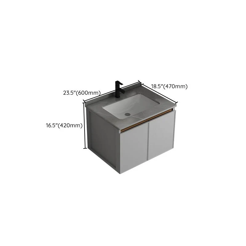 Tocador de baño de montaje en pared Juego de tocador con marco de metal de un solo lavabo gris moderno Clearhalo