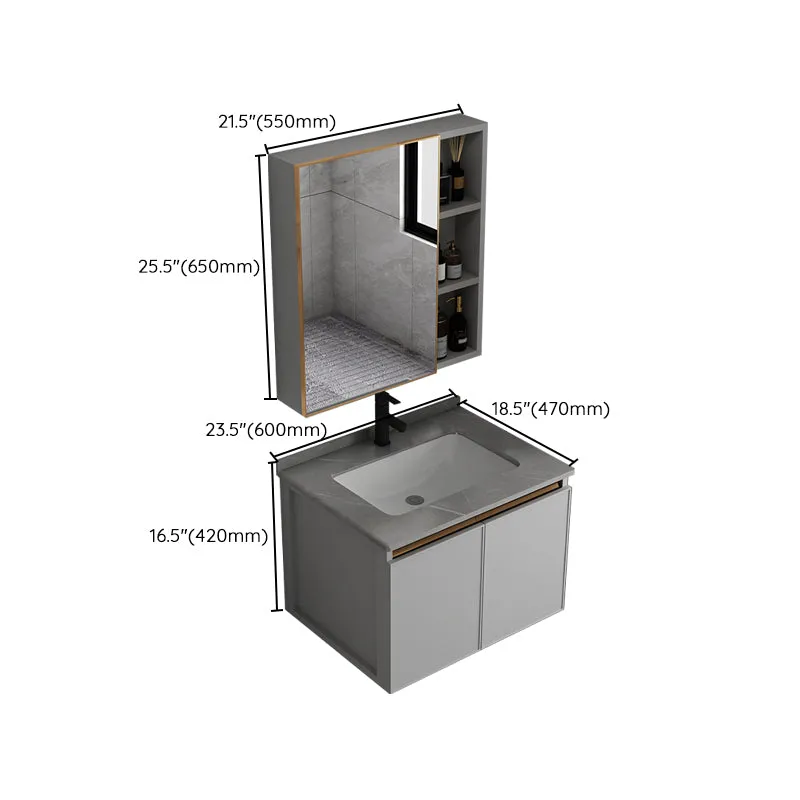 Tocador de baño de montaje en pared Juego de tocador con marco de metal de un solo lavabo gris moderno Clearhalo