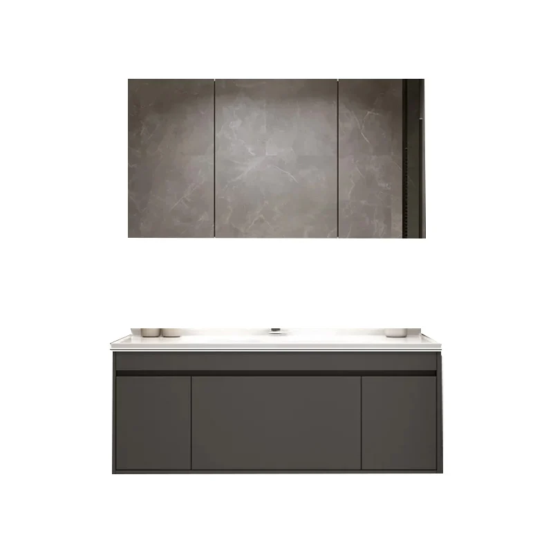 Tocador de baño de montaje en pared Juego de tocador de baño moderno con espejo Clearhalo