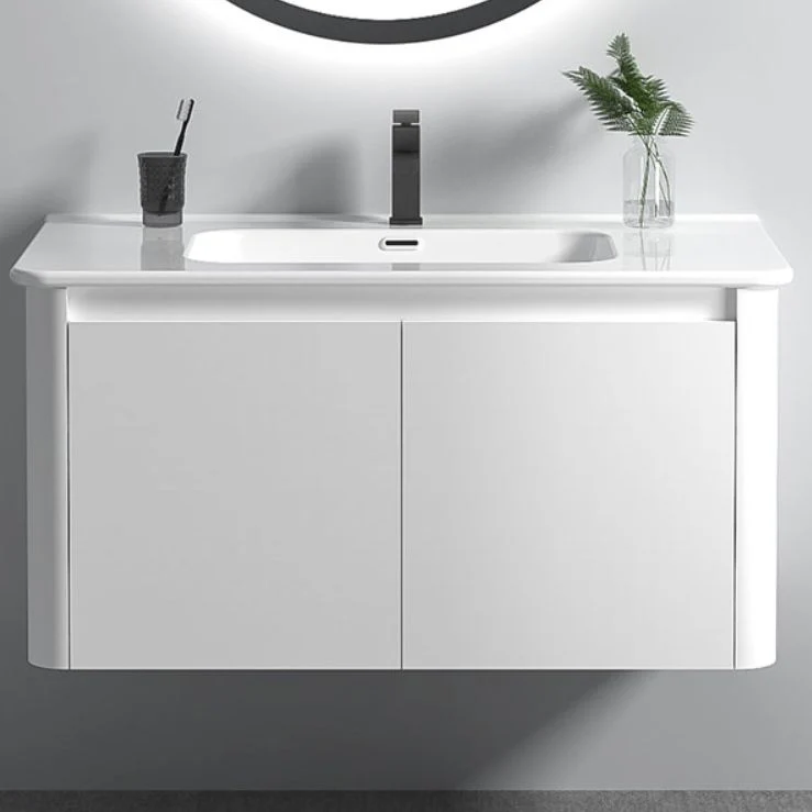 Tocador de baño de montaje en pared Juego de tocador de un solo lavabo de cerámica blanca moderna Clearhalo