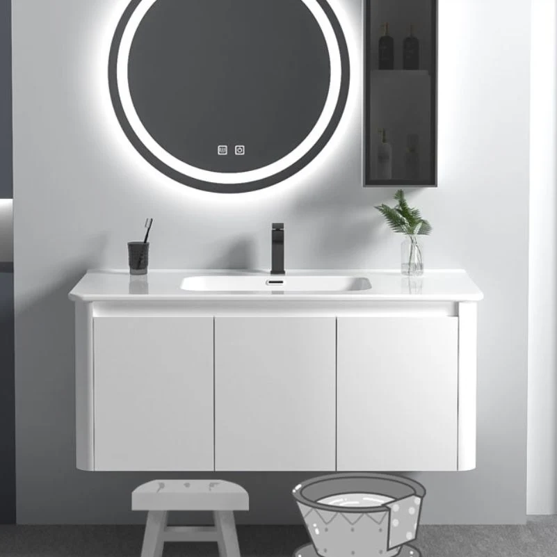 Tocador de baño de montaje en pared Juego de tocador de un solo lavabo de cerámica blanca moderna Clearhalo