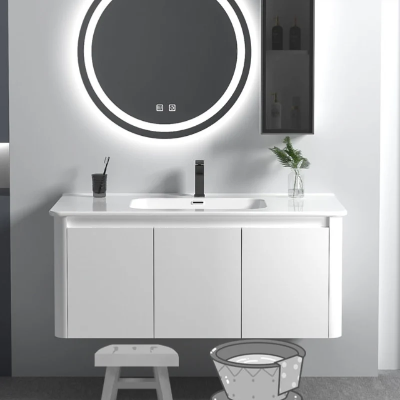 Tocador de baño de montaje en pared Juego de tocador de un solo lavabo de cerámica blanca moderna Clearhalo