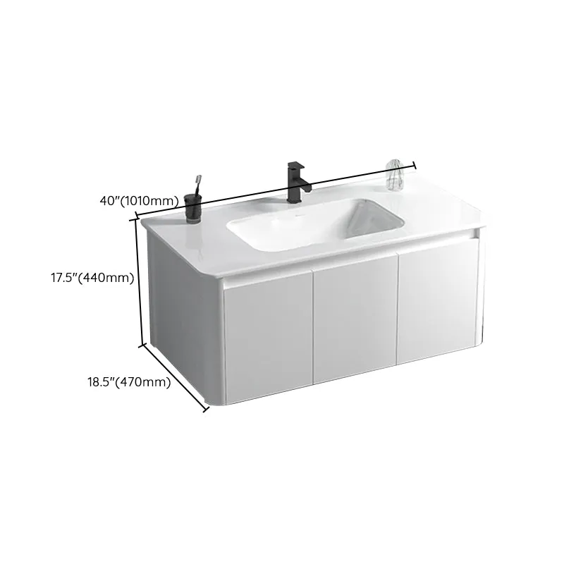 Tocador de baño de montaje en pared Juego de tocador de un solo lavabo de cerámica blanca moderna Clearhalo