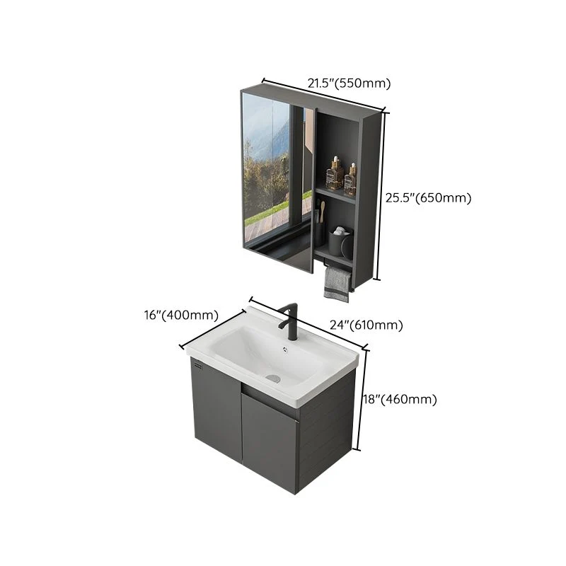 Tocador de baño de montaje en pared moderno juego de tocador rectangular gris de un solo lavabo Clearhalo