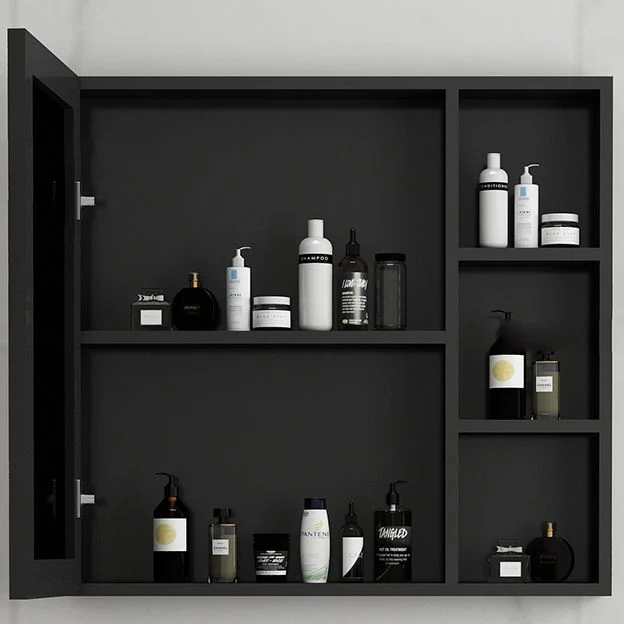 Tocador de baño negro con lavabo individual, espejo con marco de metal y puerta de cierre suave Clearhalo