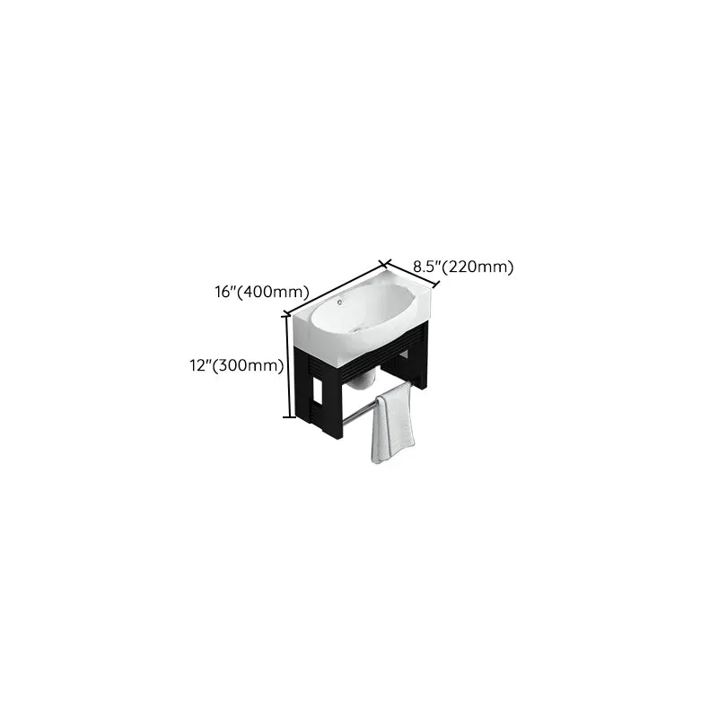 Tocador de baño negro, lavabo individual rectangular, tocador de baño con marco de metal montado en la pared Clearhalo
