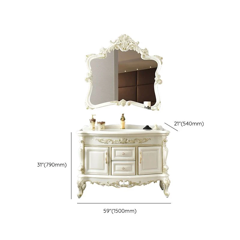 Tocador de baño de piedra blanca con 2 cajones, tocador rectangular independiente con lavabo individual y espejo Clearhalo