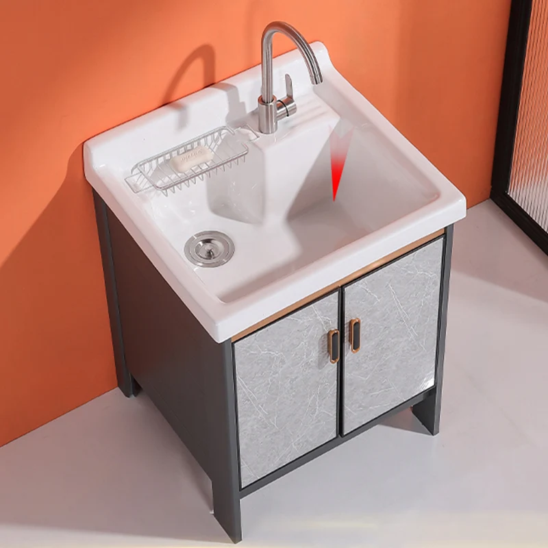 Tocador de baño de 2 puertas Tocador de baño con marco de metal rectangular gris independiente Clearhalo