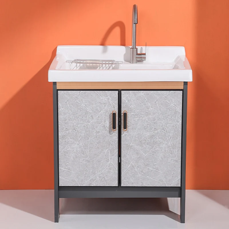 Tocador de baño de 2 puertas Tocador de baño con marco de metal rectangular gris independiente Clearhalo