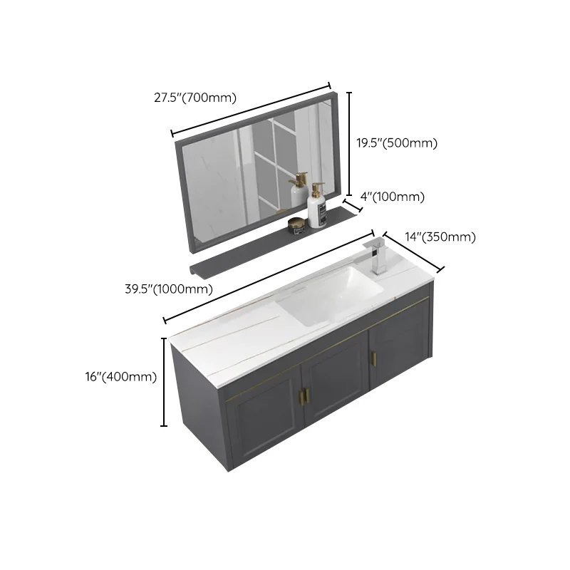 Tocador de baño rectangular con base metálica para montaje en pared con lavabo individual Glam Clearhalo