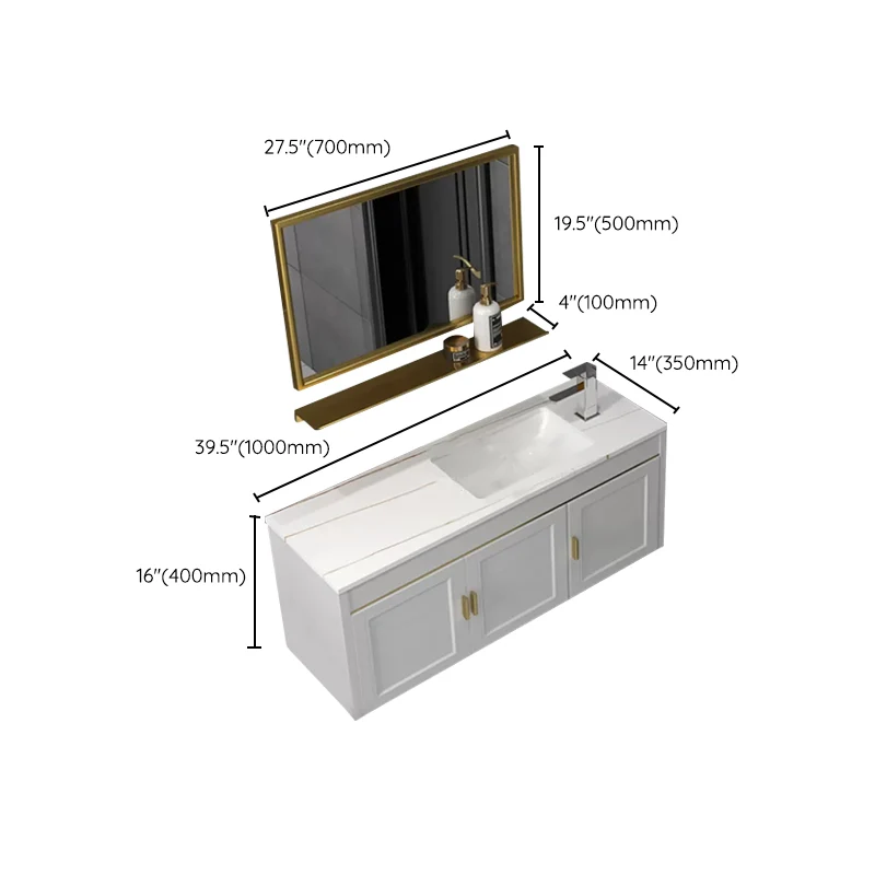 Tocador de baño rectangular con base metálica para montaje en pared con lavabo individual Glam Clearhalo