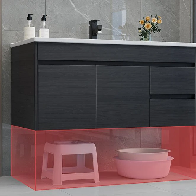 Tocador de baño rectangular con lavabo individual, moderno juego de tocador de cerámica para montaje en pared Clearhalo