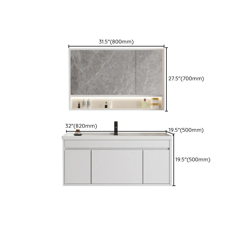 Tocador de baño rectangular con lavabo individual, moderno juego de tocador de montaje en pared blanco Clearhalo