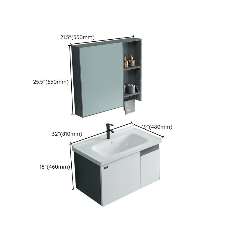 Tocador de baño rectangular con lavabo individual, moderno juego de tocador con marco de metal blanco Clearhalo
