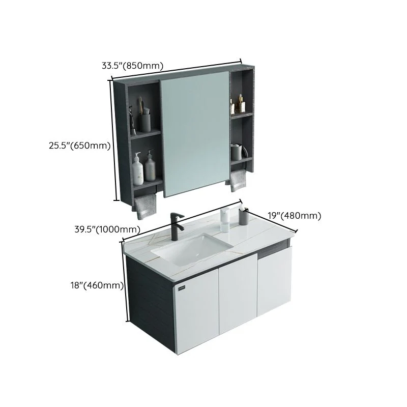 Tocador de baño rectangular con lavabo individual, moderno juego de tocador con marco de metal blanco Clearhalo