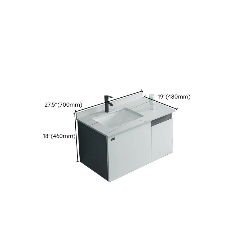Tocador de baño rectangular con lavabo individual, moderno juego de tocador con marco de metal blanco Clearhalo
