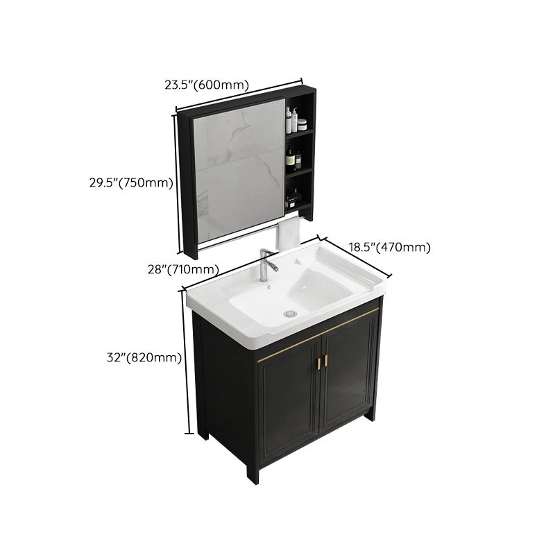 Tocador de baño rectangular con lavabo individual Glam Black, juego de tocador independiente Clearhalo
