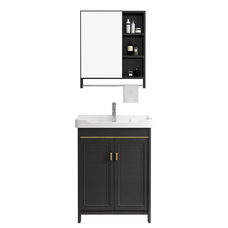 Tocador de baño rectangular con lavabo individual Glam Black, juego de tocador independiente Clearhalo