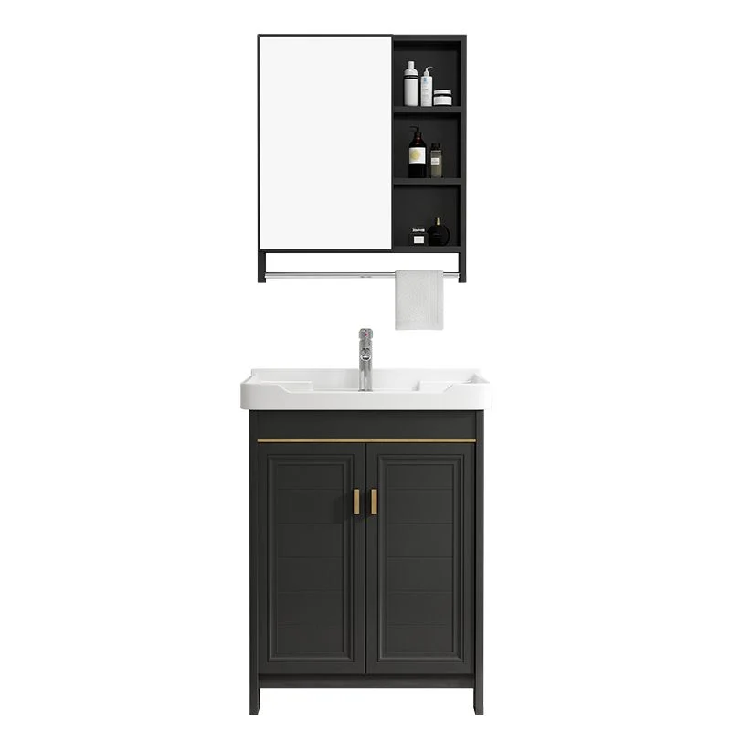 Tocador de baño rectangular con lavabo individual Glam Black, juego de tocador independiente Clearhalo