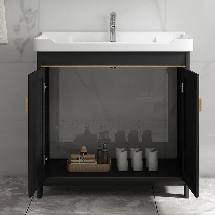 Tocador de baño rectangular con lavabo individual Glam Black, juego de tocador independiente Clearhalo