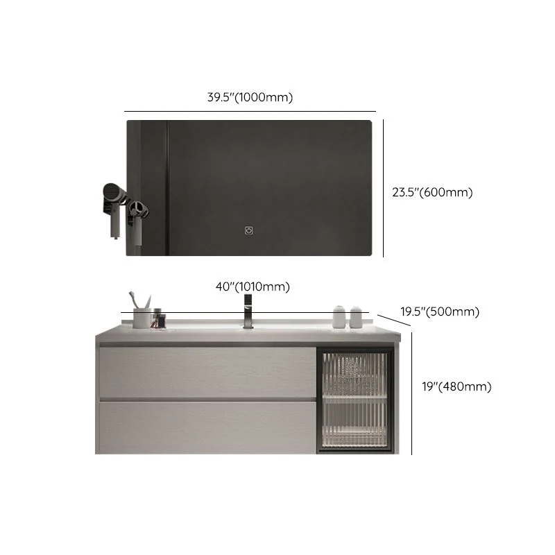 Tocador de baño rectangular con lavabo individual, tocador de pared blanco con 2 cajones de cierre suave Clearhalo