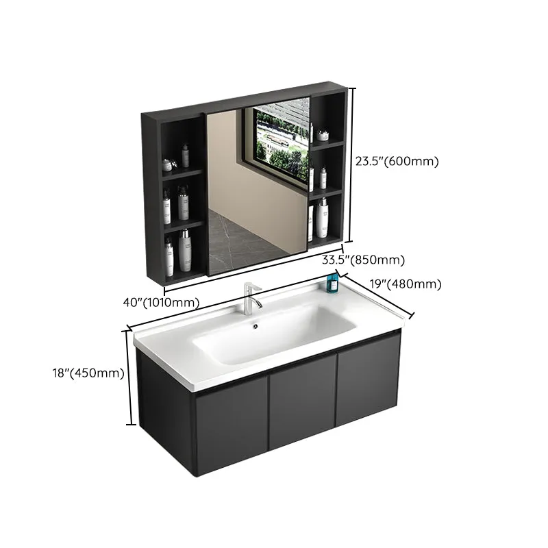 Tocador de baño rectangular con lavabo individual, moderno juego de tocador con base de metal gris Clearhalo