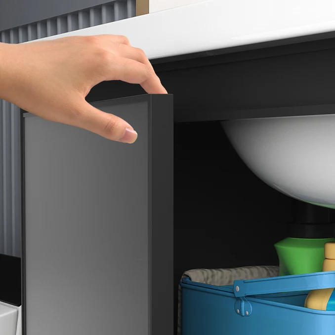 Tocador de baño rectangular con lavabo individual, moderno juego de tocador con base de metal gris Clearhalo