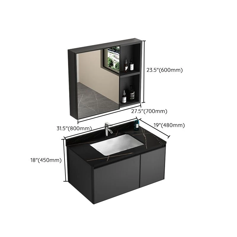 Tocador de baño rectangular con lavabo individual, moderno juego de tocador con base de metal gris Clearhalo