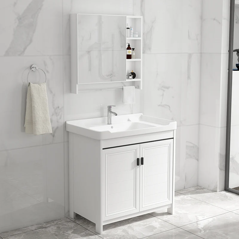 Tocador de baño rectangular individual de cerámica con lavabo blanco moderno Clearhalo