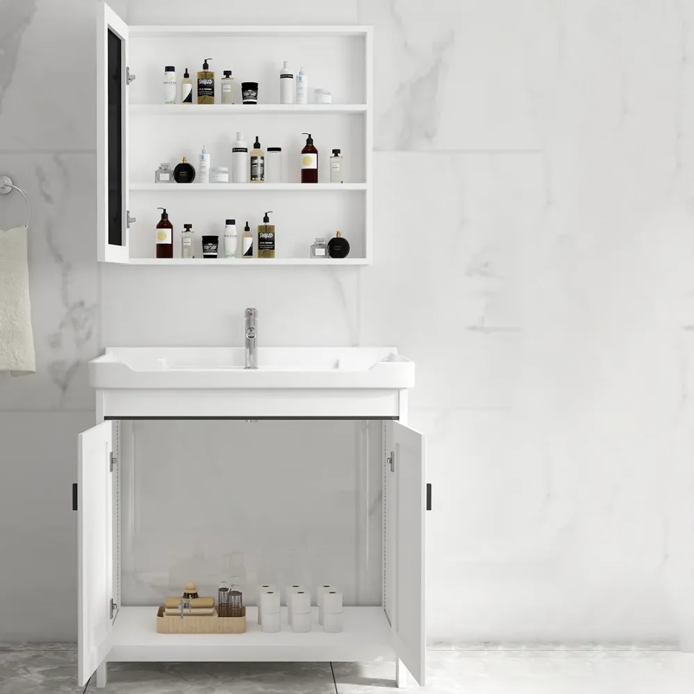Tocador de baño rectangular individual de cerámica con lavabo blanco moderno Clearhalo