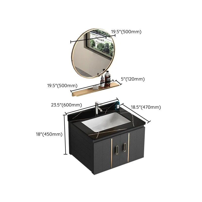 Tocador de baño rectangular Juego de tocador de montaje en pared de un solo lavabo negro moderno Clearhalo
