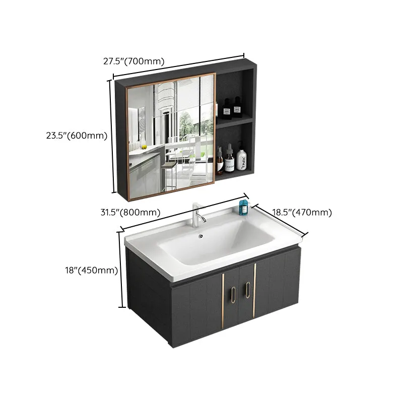 Tocador de baño rectangular Juego de tocador de montaje en pared de un solo lavabo negro moderno Clearhalo