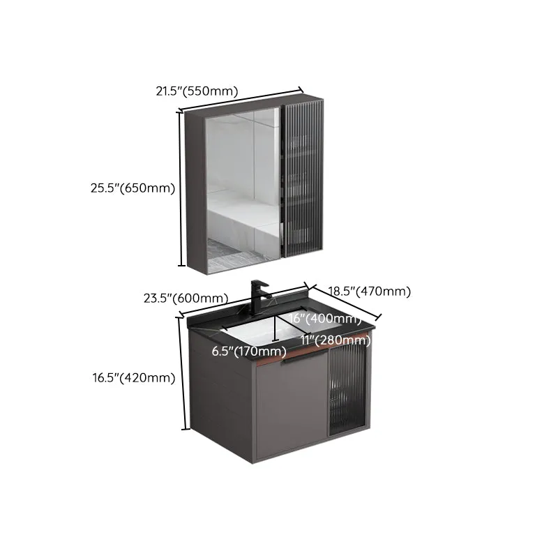 Tocador de baño rectangular moderno con marco de metal y lavabo de un solo lavabo Clearhalo