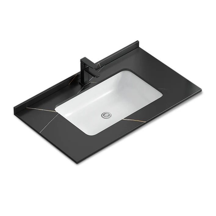 Tocador de baño rectangular moderno con marco de metal y lavabo de un solo lavabo Clearhalo