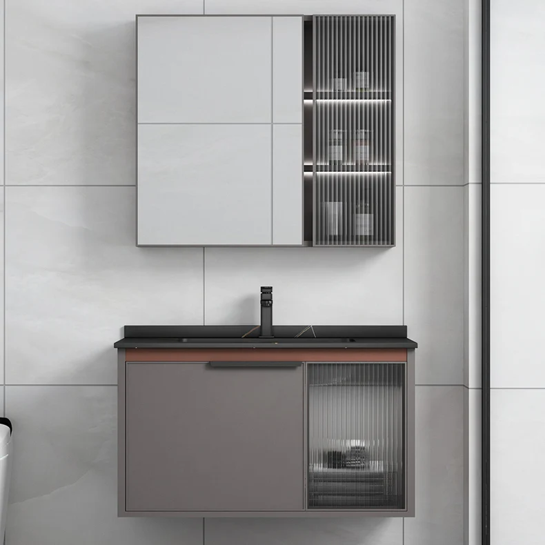 Tocador de baño rectangular moderno con marco de metal y lavabo de un solo lavabo Clearhalo