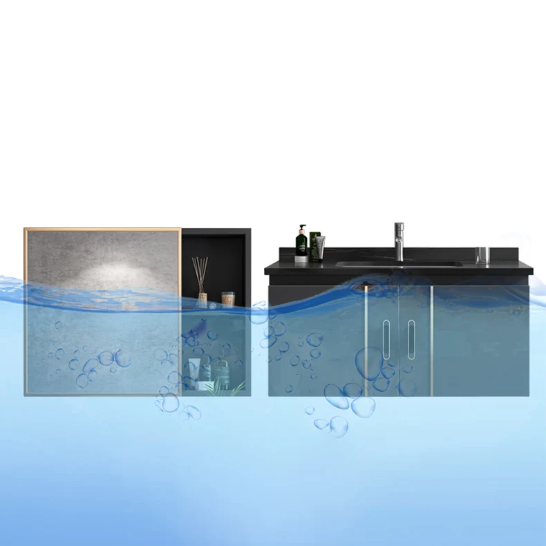 Tocador de baño rectangular, moderno juego de tocador individual con marco de metal negro Clearhalo