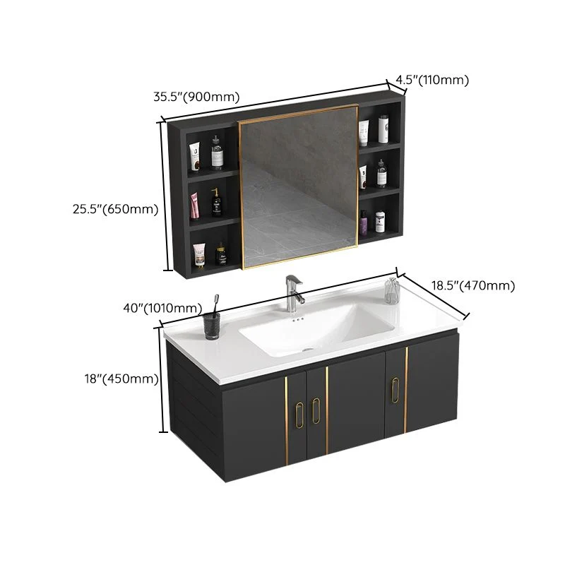 Tocador de baño rectangular, moderno juego de tocador individual con marco de metal negro Clearhalo