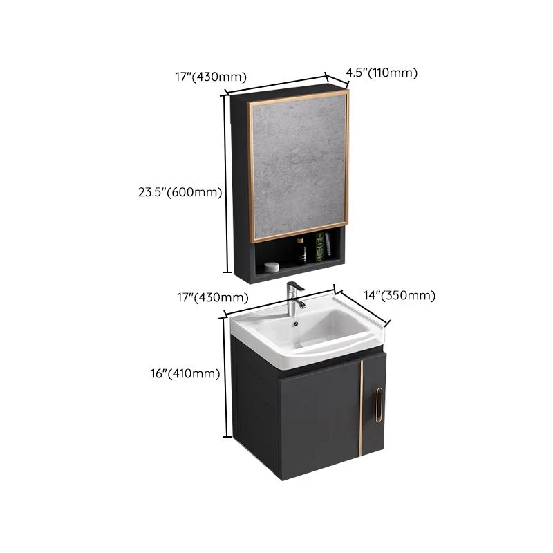 Tocador de baño rectangular, moderno juego de tocador individual con marco de metal negro Clearhalo