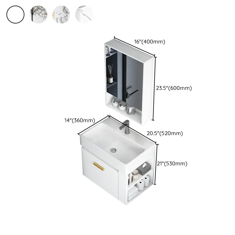 Tocador de baño rectangular para montaje en pared, juego de tocador individual de cerámica blanca Glam Clearhalo