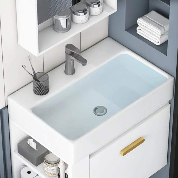 Tocador de baño rectangular para montaje en pared, juego de tocador individual de cerámica blanca Glam Clearhalo